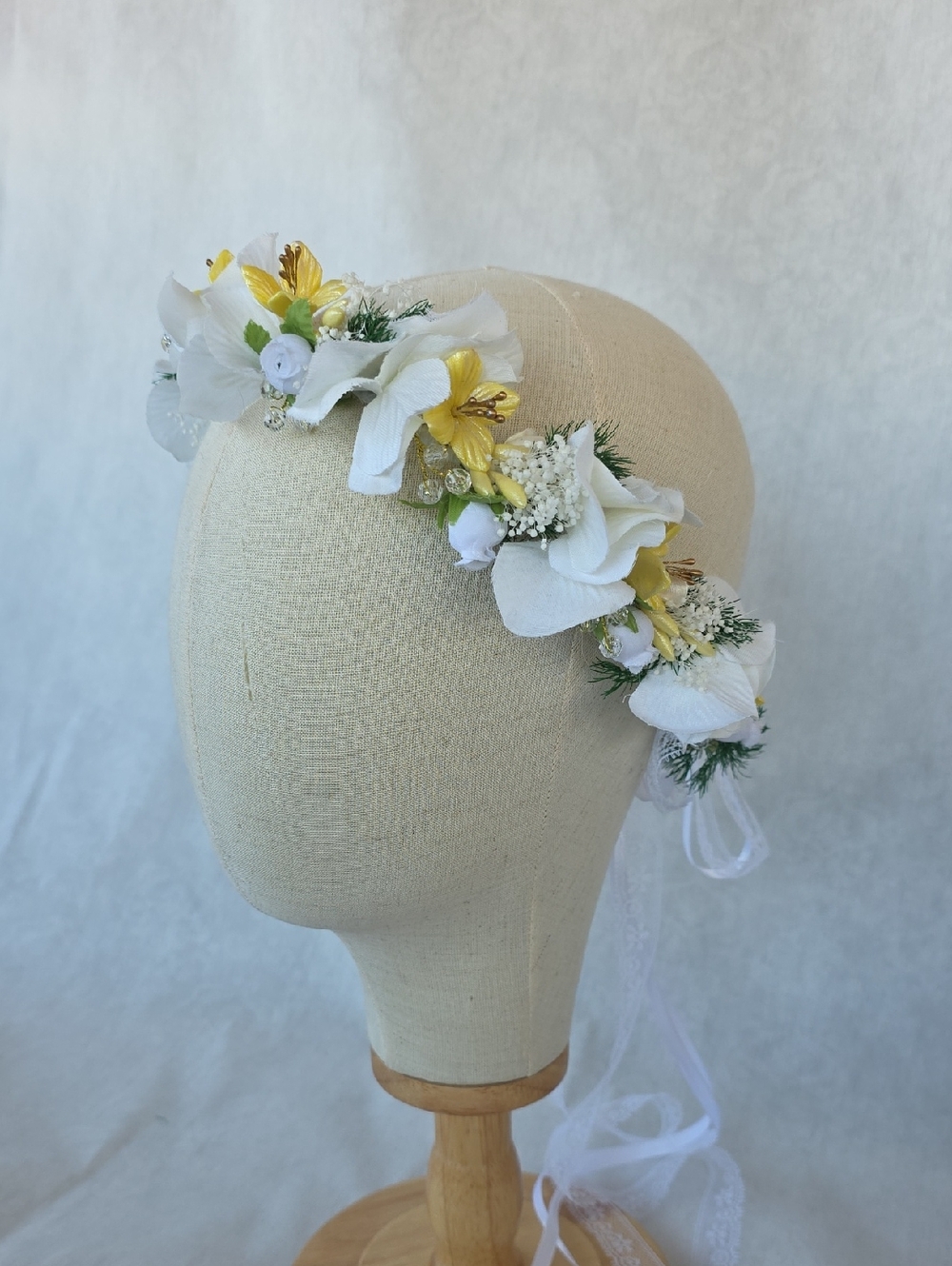 Hand Crafted White and Yellow Floral Hair Crown